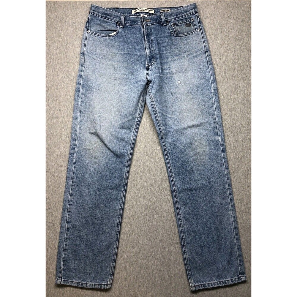 Harley-Davidson Mens Jeans 36x34 Blue Denim Straight Leg Biker